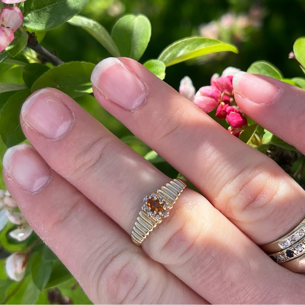 2.2 Grams 10K Yellow Gold Diamond Halo & Citrine Ring- Size 7